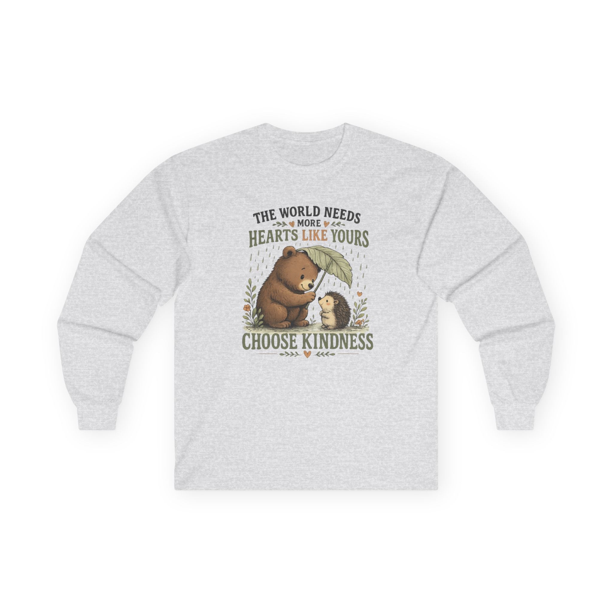Choose Kindness Long Sleeve Shirt | Cute Bear & Hedgehog Woodland Graphic Tee | Inspirational Nature Shirt | Unisex Gift