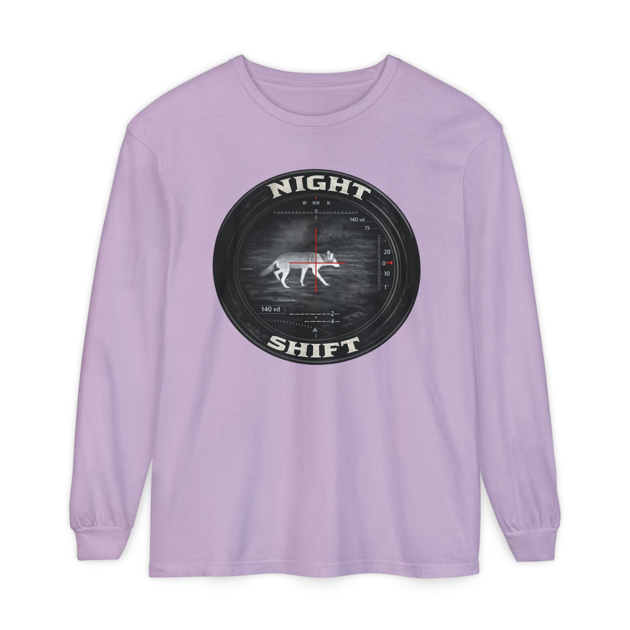 Night Shift Thermal Coyote Hunting Shirt | Predator Hunter Long Sleeve Tee | Night Vision Scope Graphic | Gift for Hunters | 3XL Available