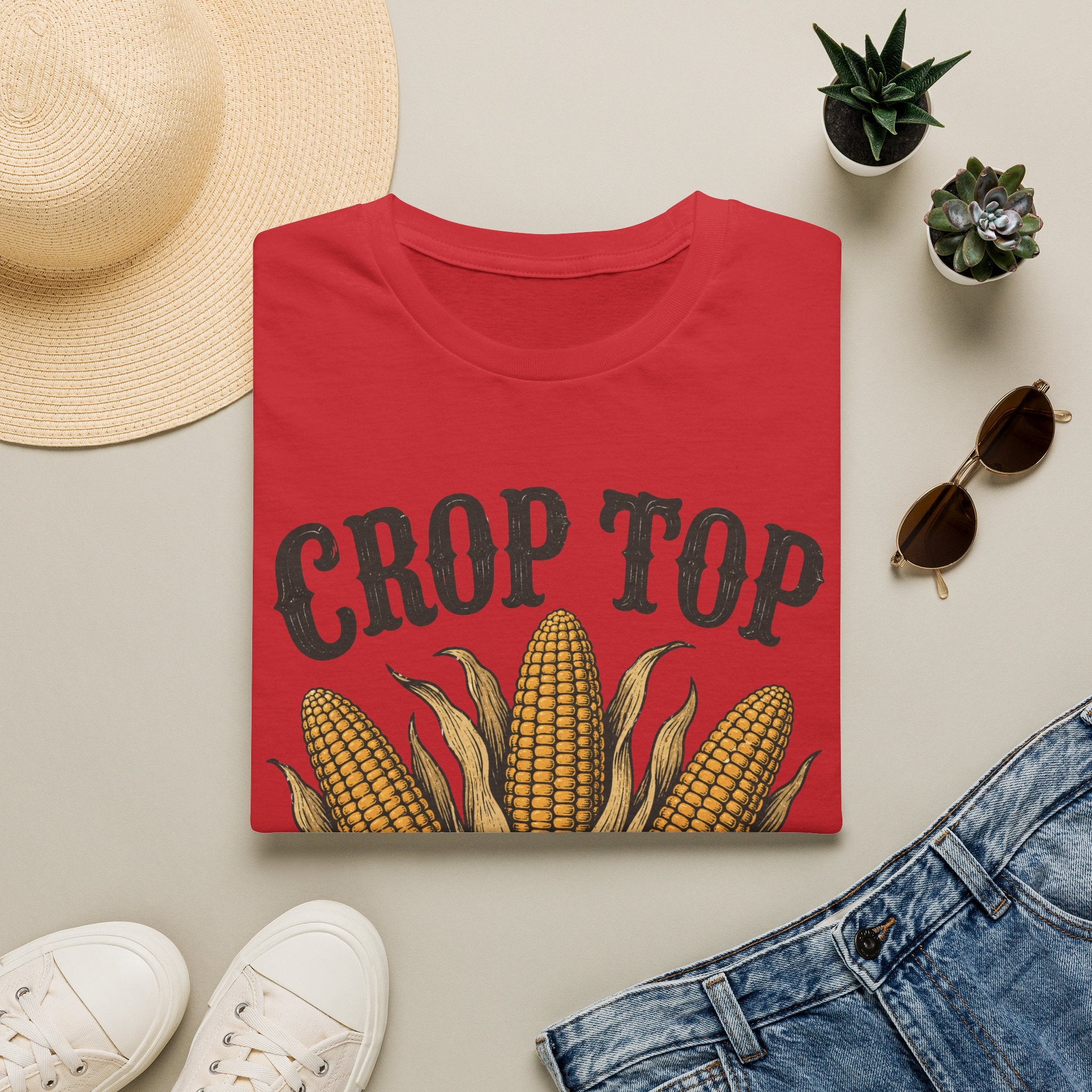 Crop Top T‑Shirt — Corn Graphic Farm Tee