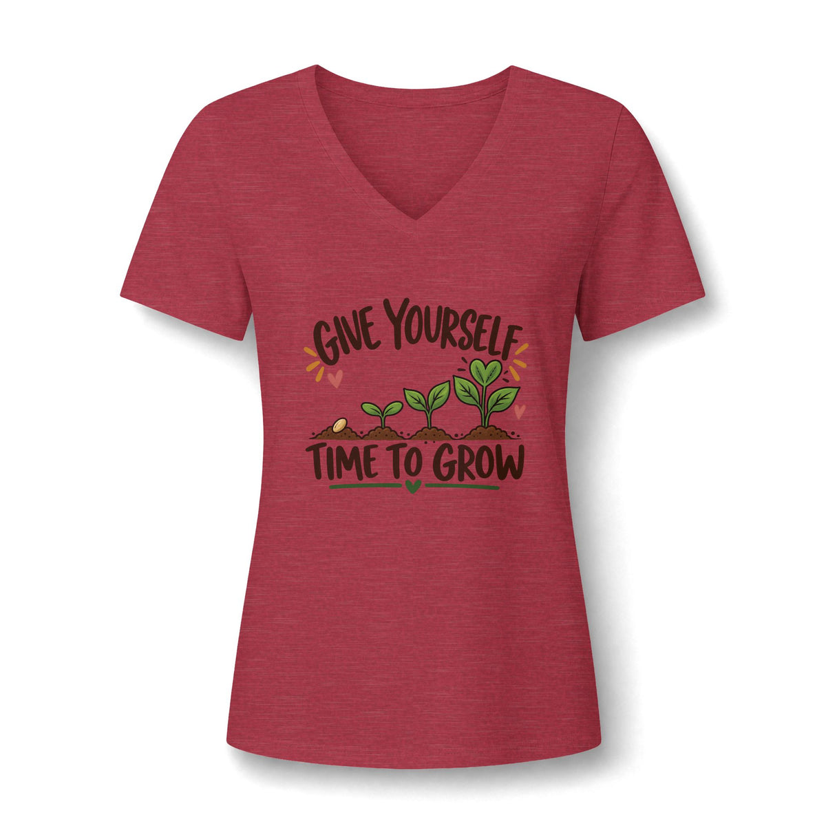Give Yourself Time to Grow Teacher Shirt | Growth Mindset V-Neck Tee | Inspirational Sprout Graphic | Teacher Appreciation Gift