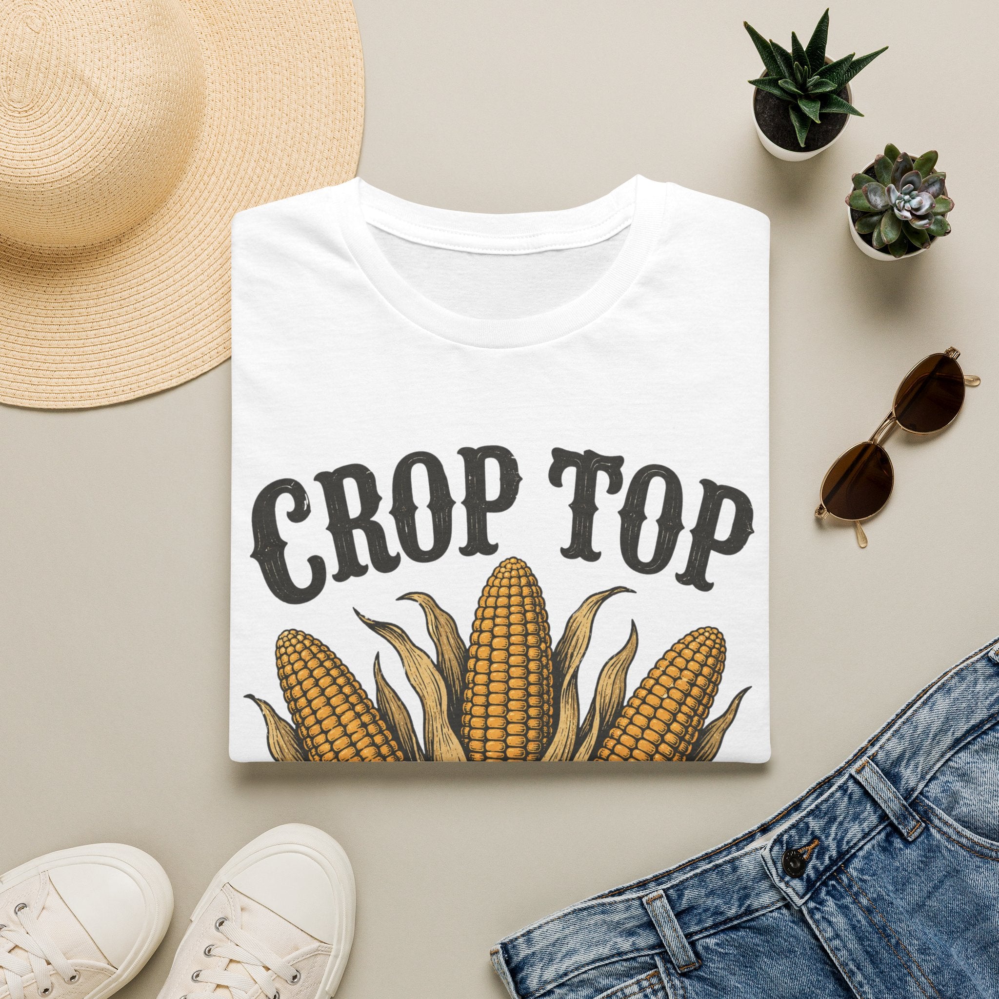 Crop Top T‑Shirt — Corn Graphic Farm Tee