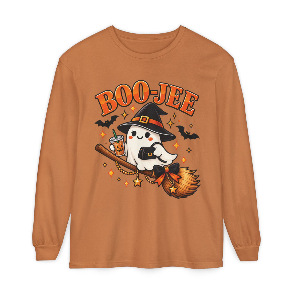 Boo-Jee Ghost Long Sleeve Shirt, Cute Halloween Coffee Tee, Witchy Fall Shirt