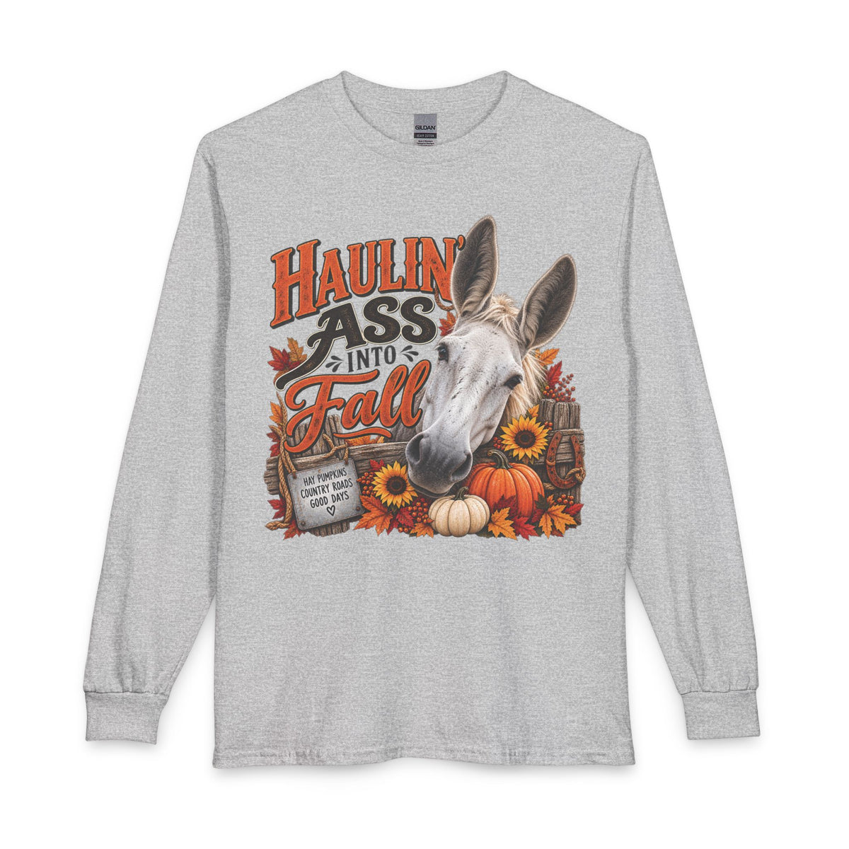 Funny Fall Mule Shirt, Haulin' Ass Into Fall Long Sleeve Tee, Country Farm Shirt, Autumn Mule Lover Gift