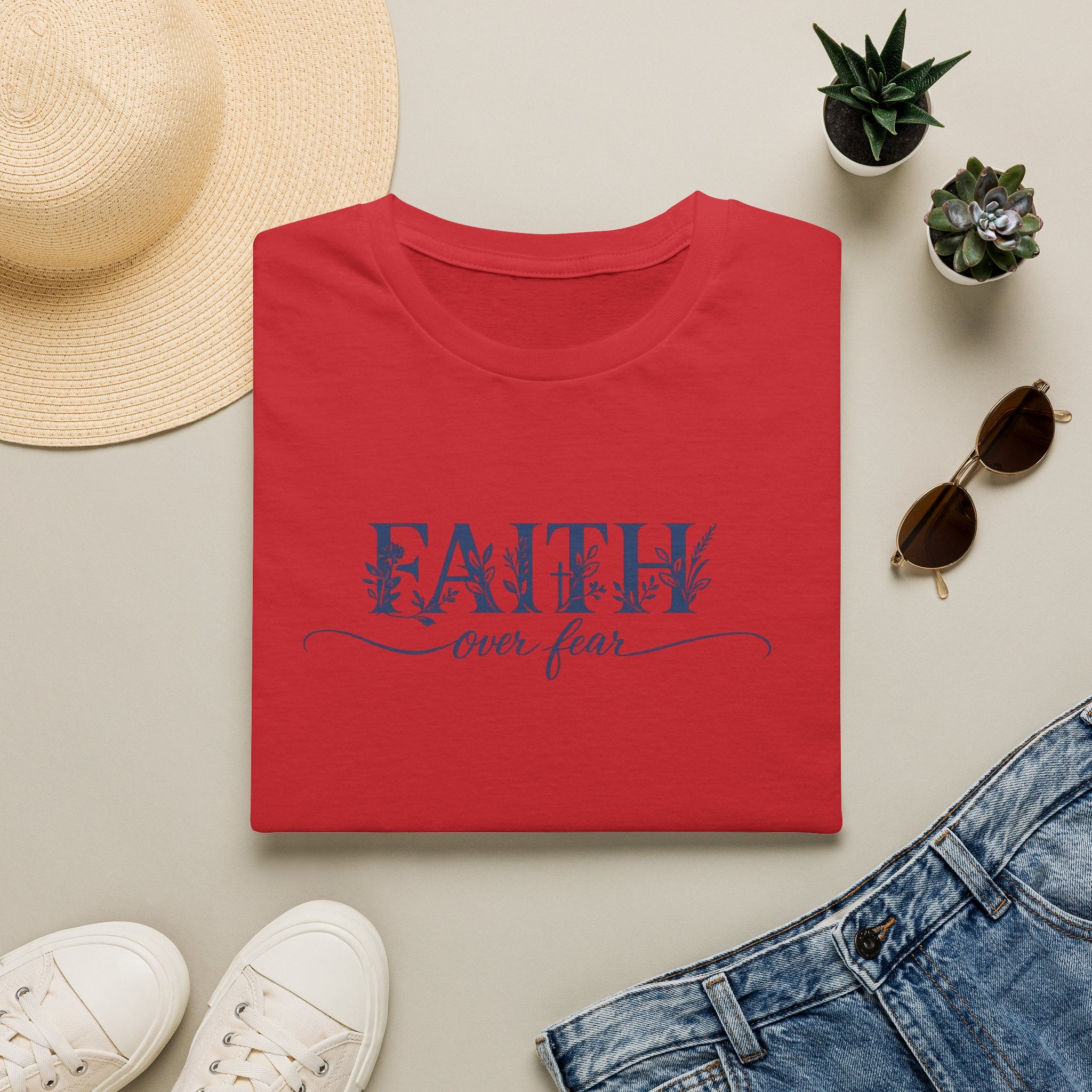 Faith Over Fear Christian T-Shirt | Floral Faith Graphic Tee | Inspirational Religious Shirt | Women's Church Gift
