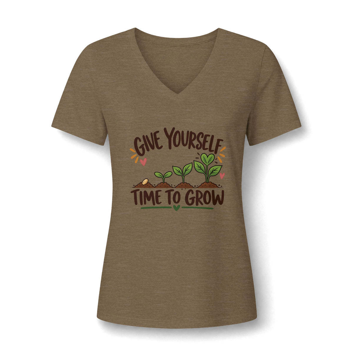 Give Yourself Time to Grow Teacher Shirt | Growth Mindset V-Neck Tee | Inspirational Sprout Graphic | Teacher Appreciation Gift