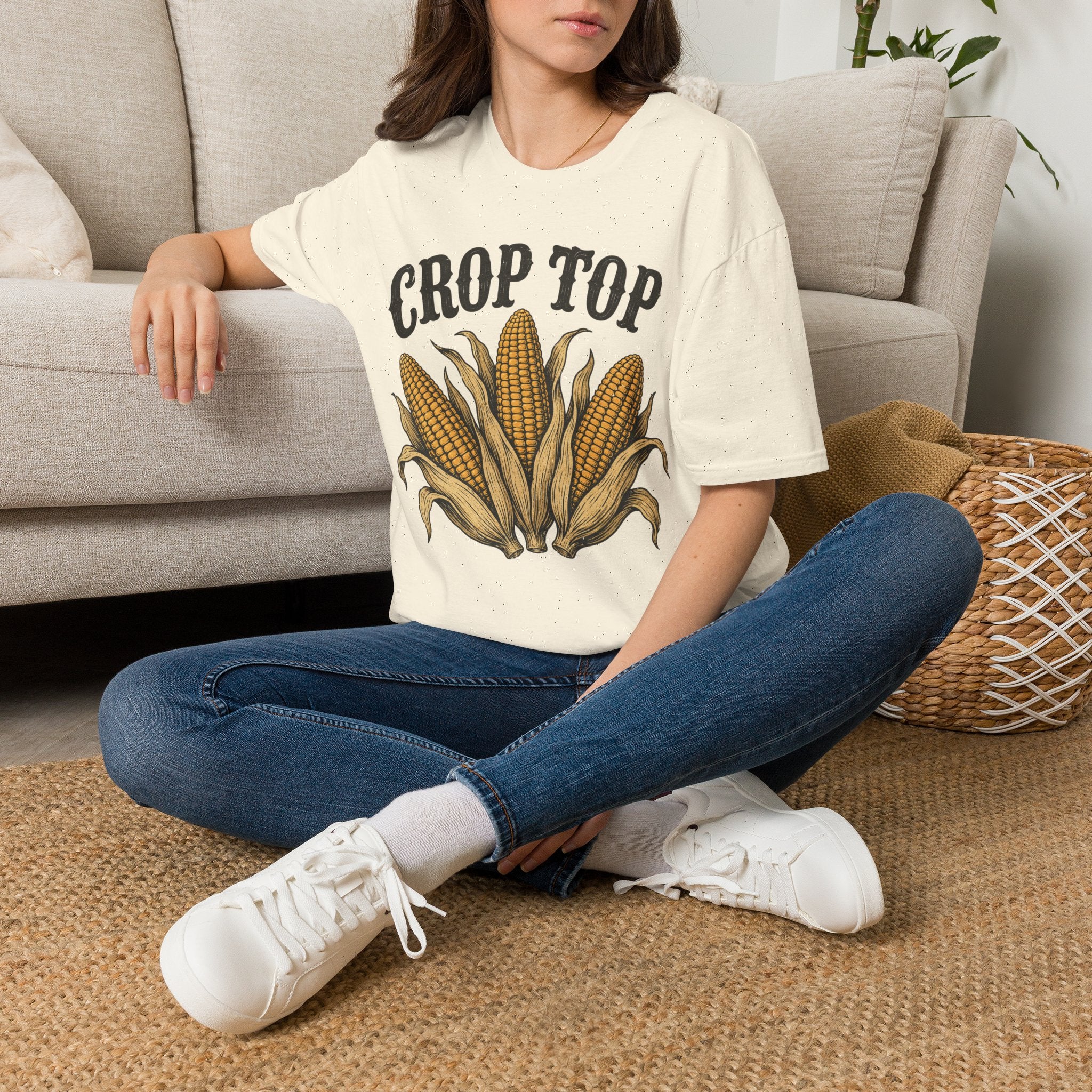 Crop Top T‑Shirt — Corn Graphic Farm Tee