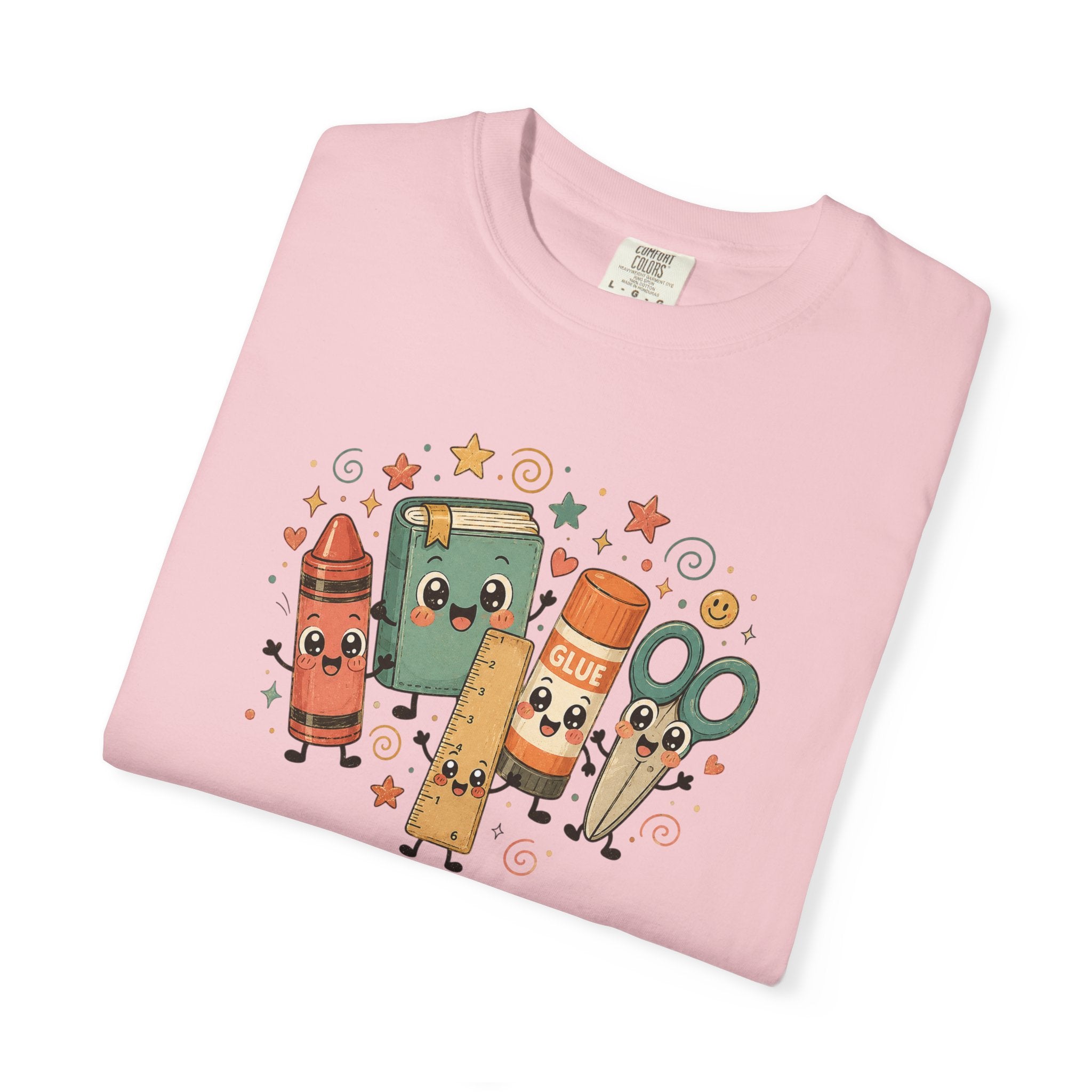 Cute Teacher Doodle Shirt | Kawaii School Supplies Tee | Happy Crayon Book Glue Scissors | Back to School Teacher Gift | Classroom Graphic Tee