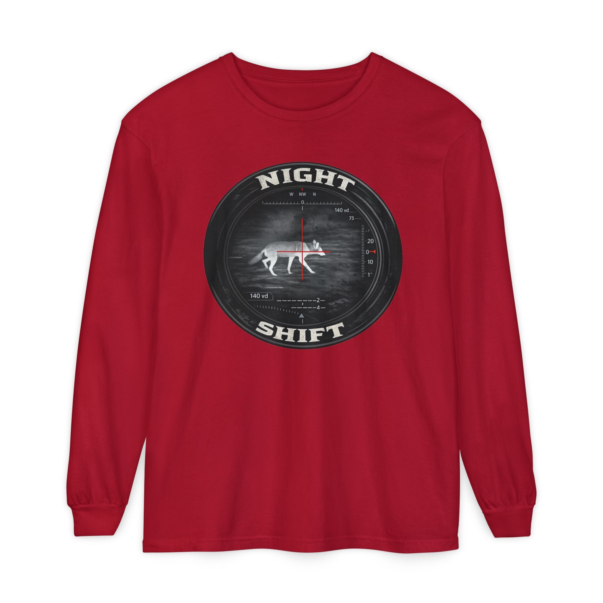 Night Shift Thermal Coyote Hunting Shirt | Predator Hunter Long Sleeve Tee | Night Vision Scope Graphic | Gift for Hunters | 3XL Available
